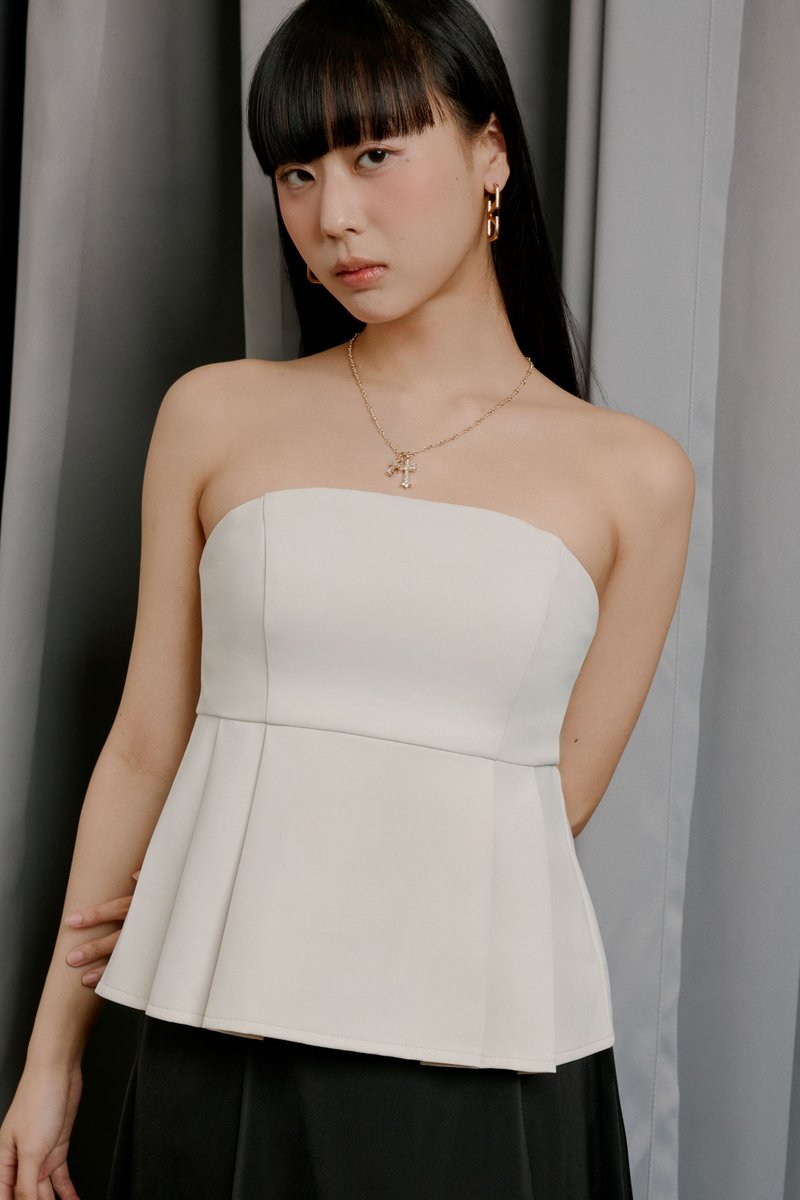 POSIE PLEATED PADDED TUBE TOP (COTTON GREY)
