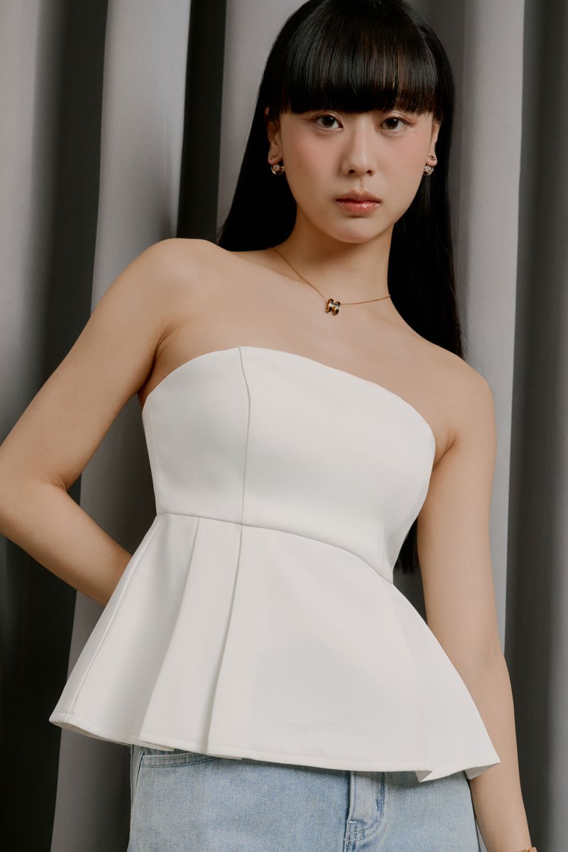 POSIE PLEATED PADDED TUBE TOP (WHITE)