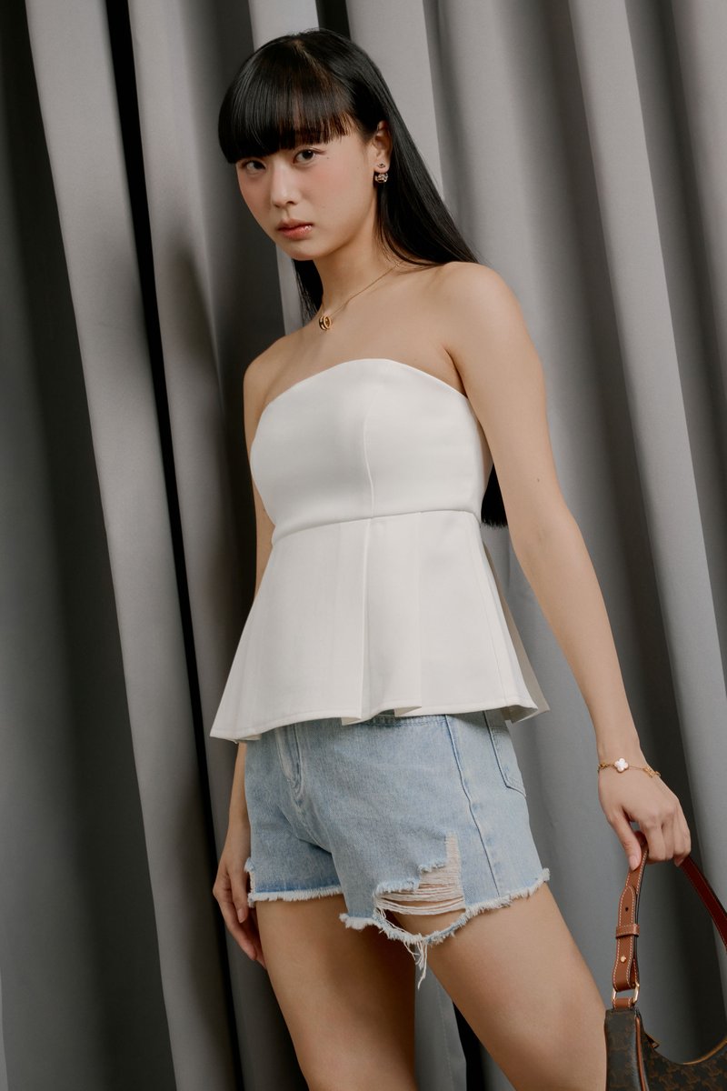 POSIE PLEATED PADDED TUBE TOP (WHITE)