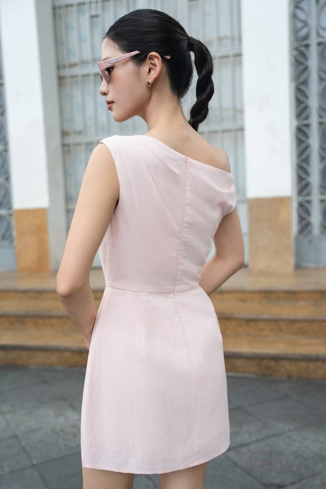 LUNA LINEN PADDED DRESS (LIGHT PINK)