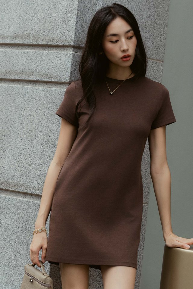 SHEELA SHORT SLEEVE DRESS (BROWN)