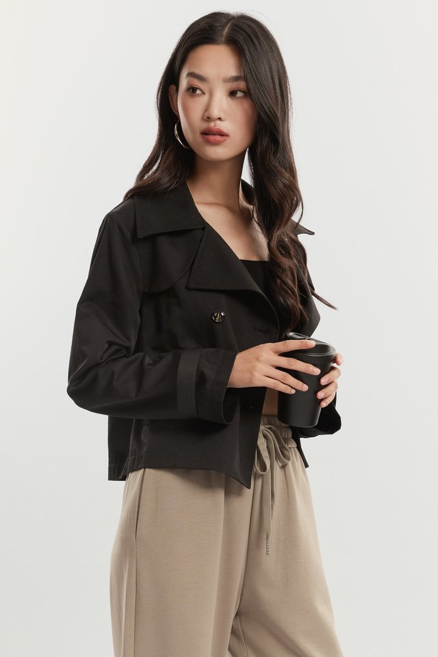 TEENA TRENCH CROP JACKET (BLACK)