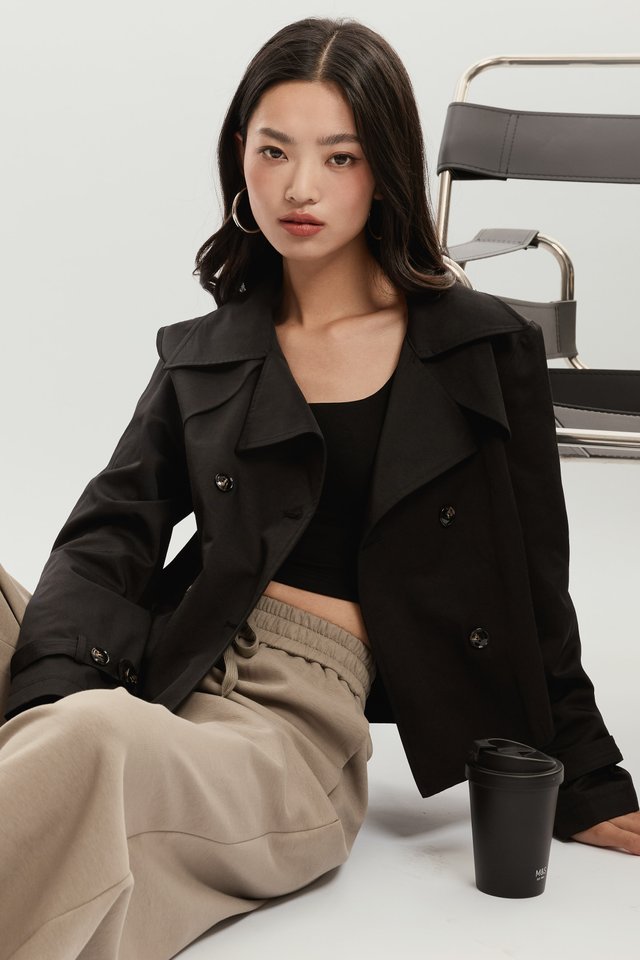 TEENA TRENCH CROP JACKET (BLACK)
