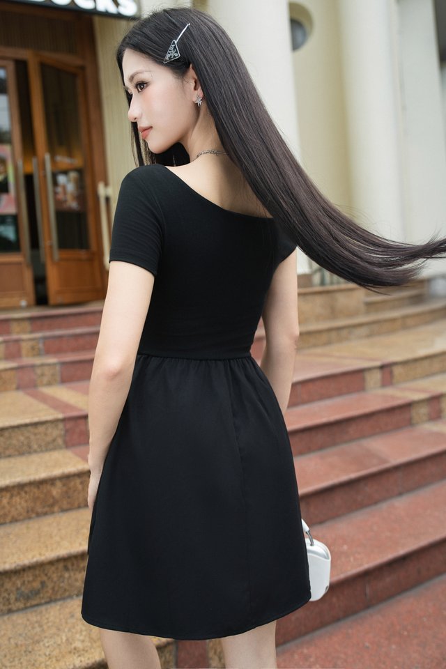 TYN TWISTED PADDED ROMPER DRESS (BLACK)