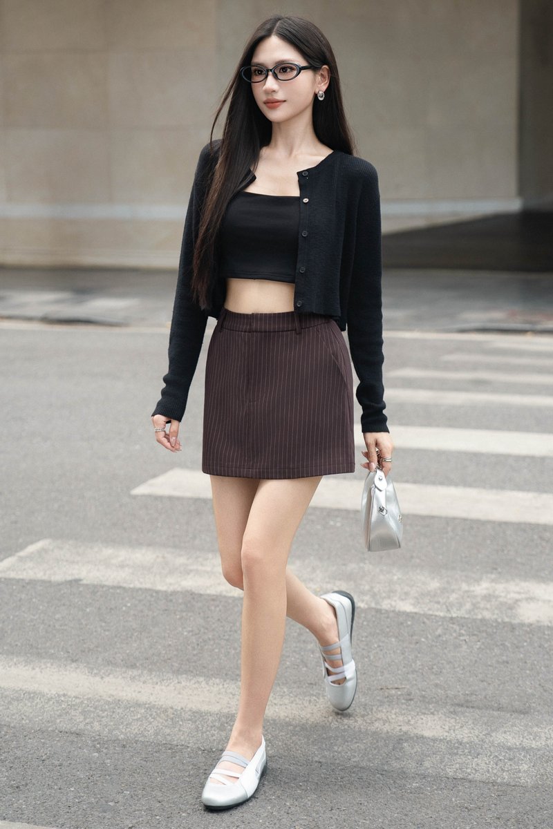 PATSY PINSTRIPE SKORTS (BROWN)