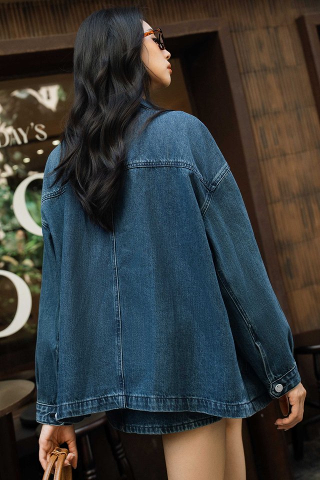 DARWYN DENIM ZIPPER JACKET (DARK WASH)
