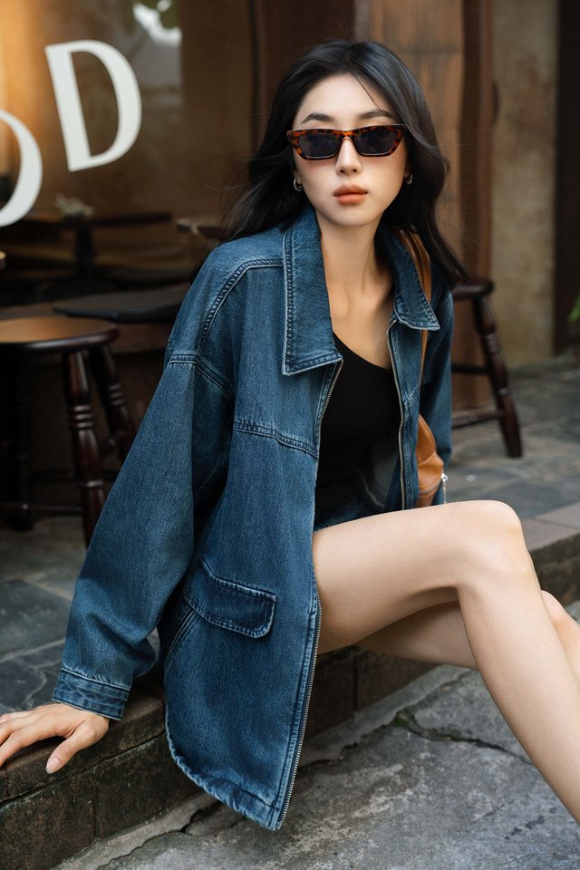 DARWYN DENIM ZIPPER JACKET (DARK WASH)