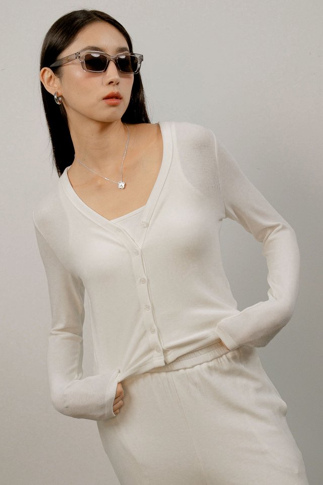 TRANSIT BUTTON CARDIGAN (WHITE)