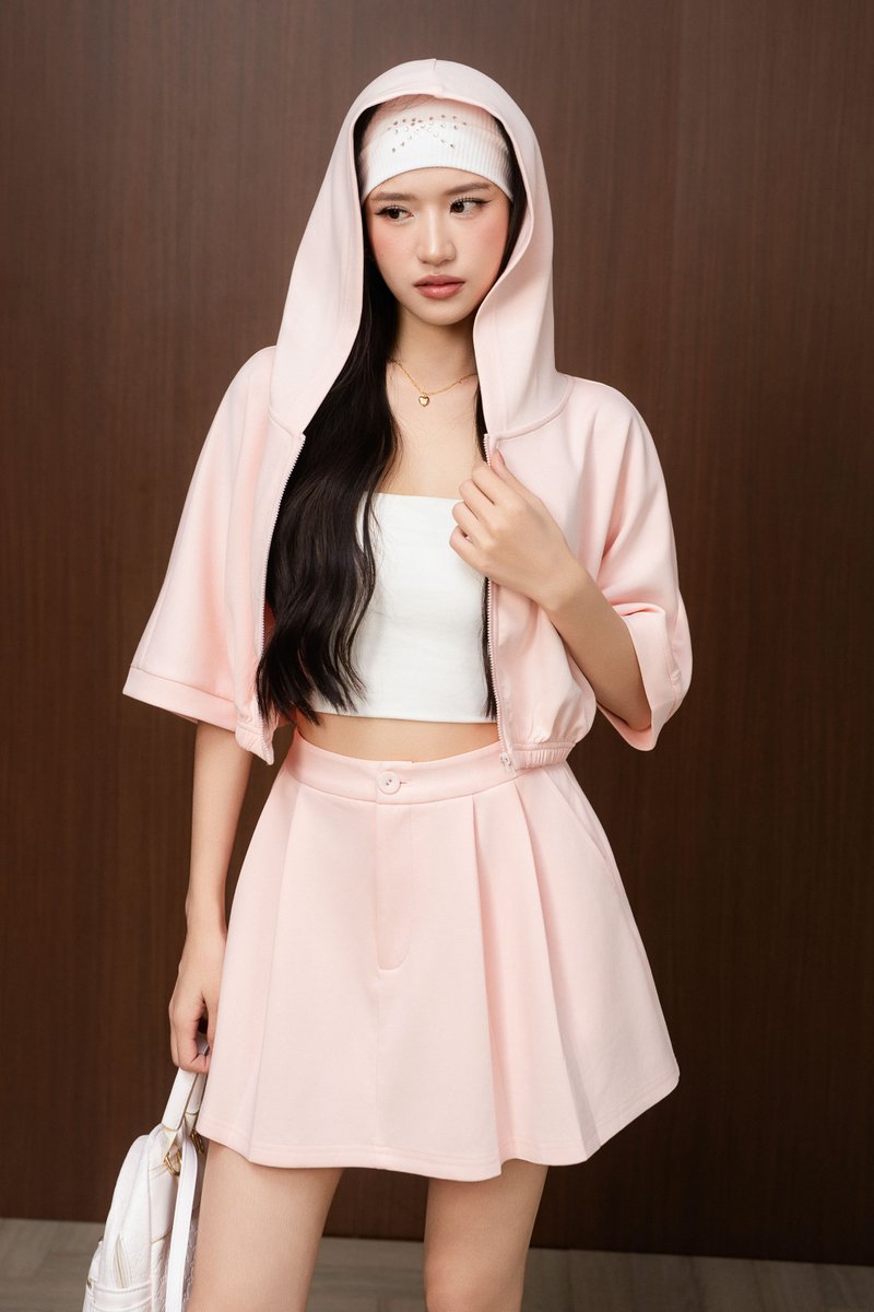 XYZ SHORT SLEEVE HOODIE (ICE PINK)