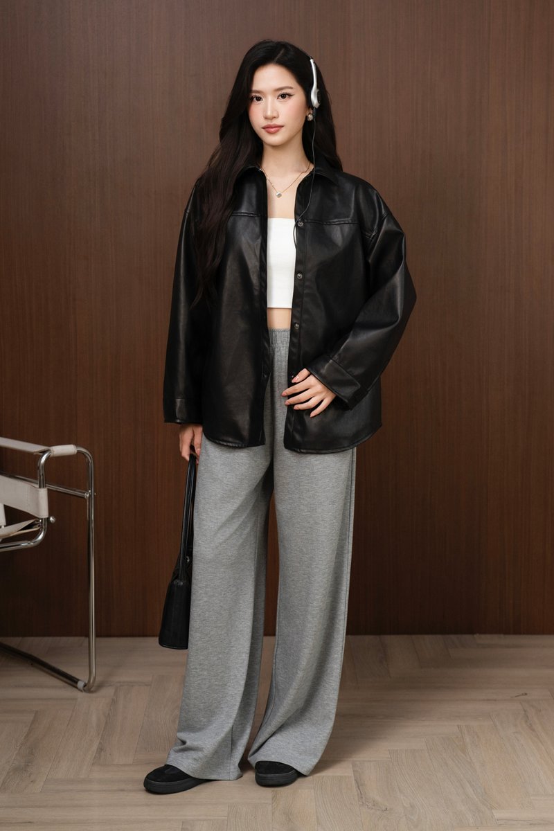 FRED FAUX LEATHER SHIRT (BLACK)