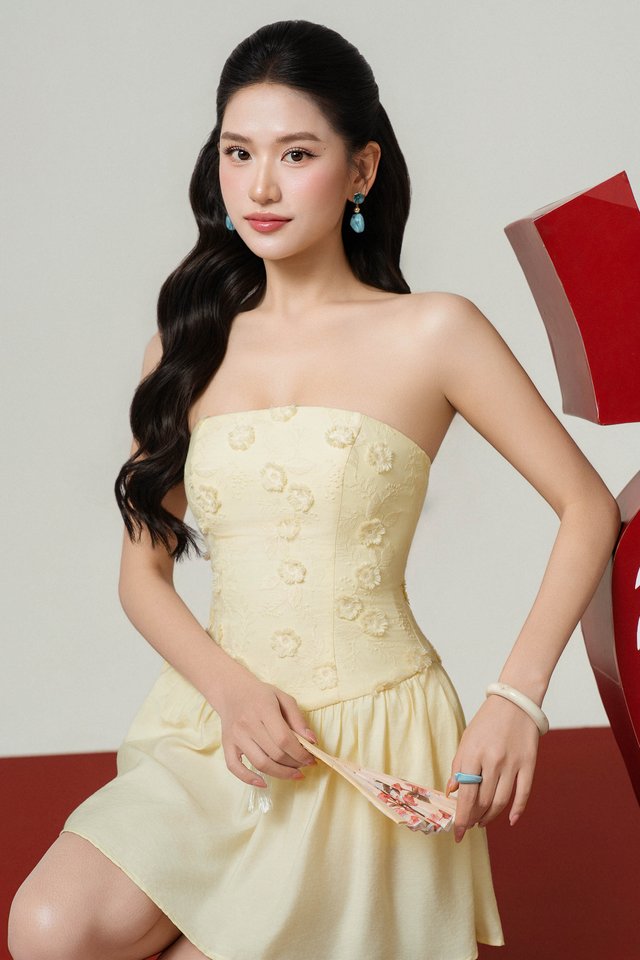 FLIR FLORAL MOTIF DRESS (YELLOW)