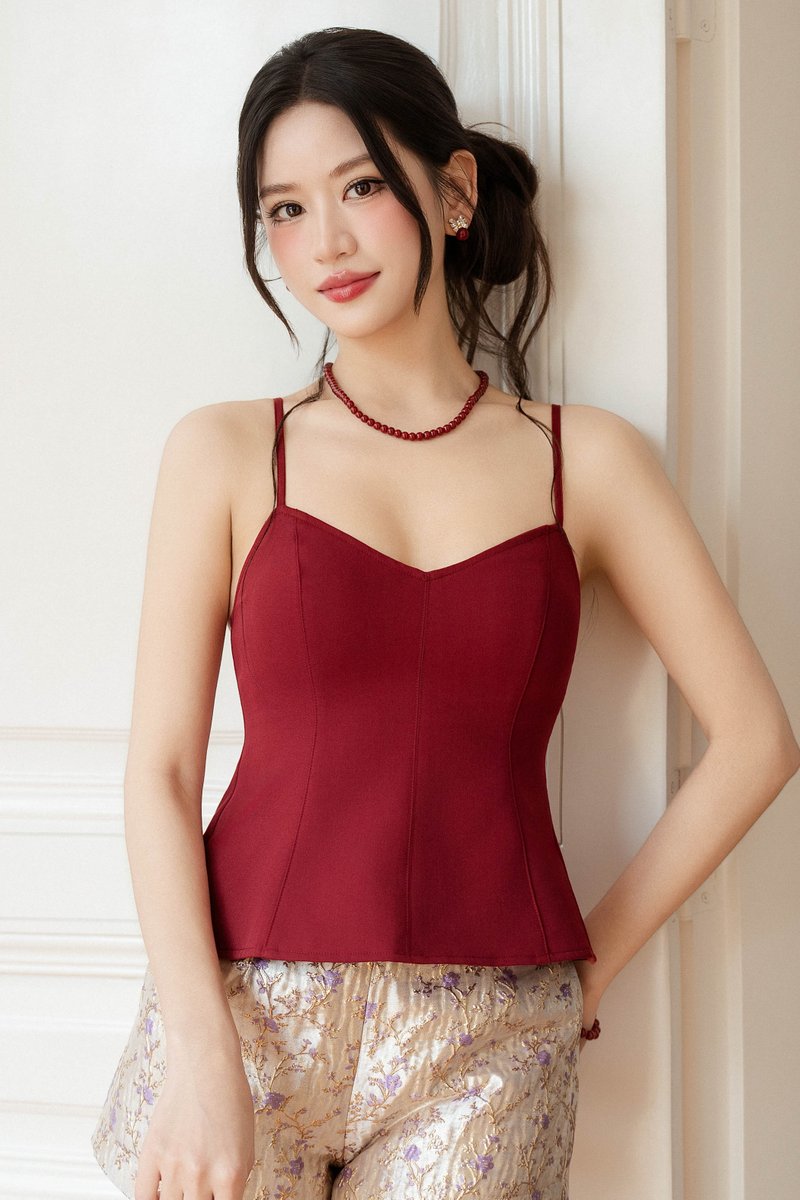 POY PANELLED PADDED TOP (DARK RED)