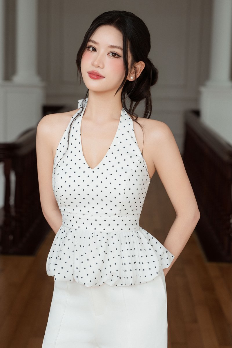 PERU POLKA DOT PADDED TOP (WHITE)