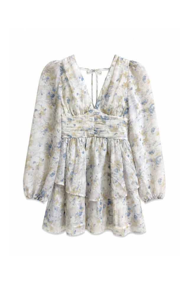 FIA FLORAL V-NECK DRESS (BLUE)