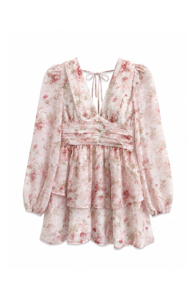 FIA FLORAL V-NECK DRESS (PINK)