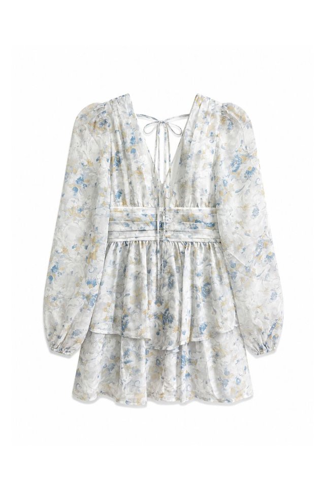 FIA FLORAL V-NECK DRESS (BLUE)