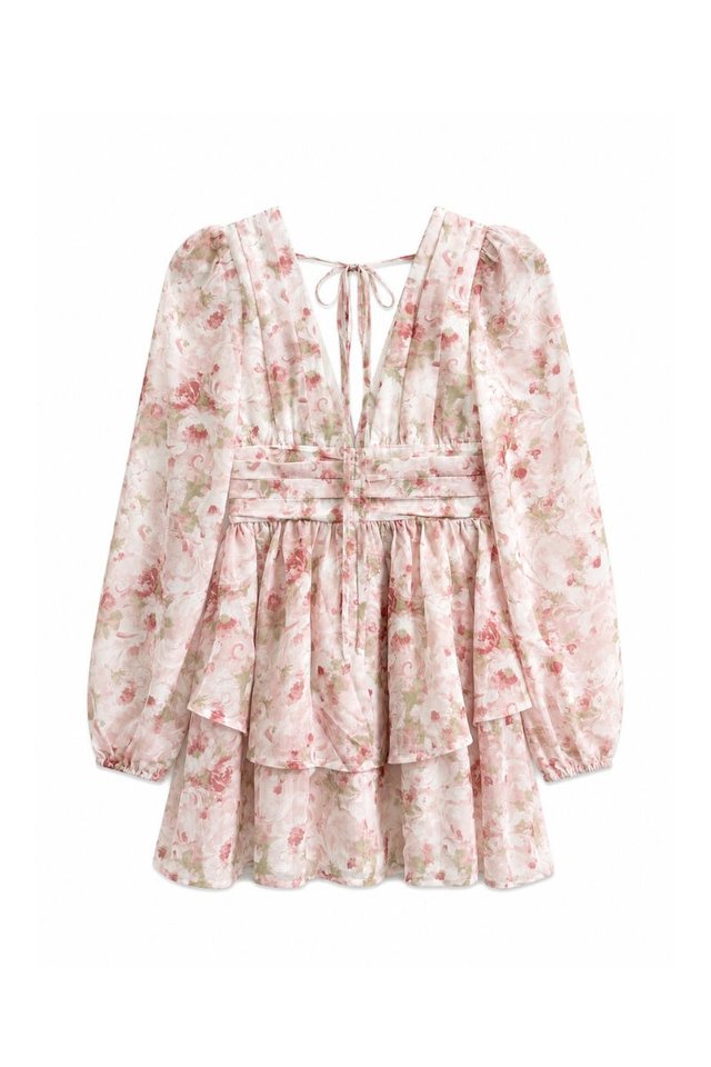FIA FLORAL V-NECK DRESS (PINK)