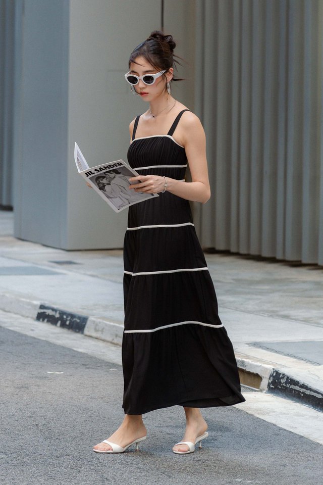 PRUELLE PIPED MAXI DRESS (BLACK)