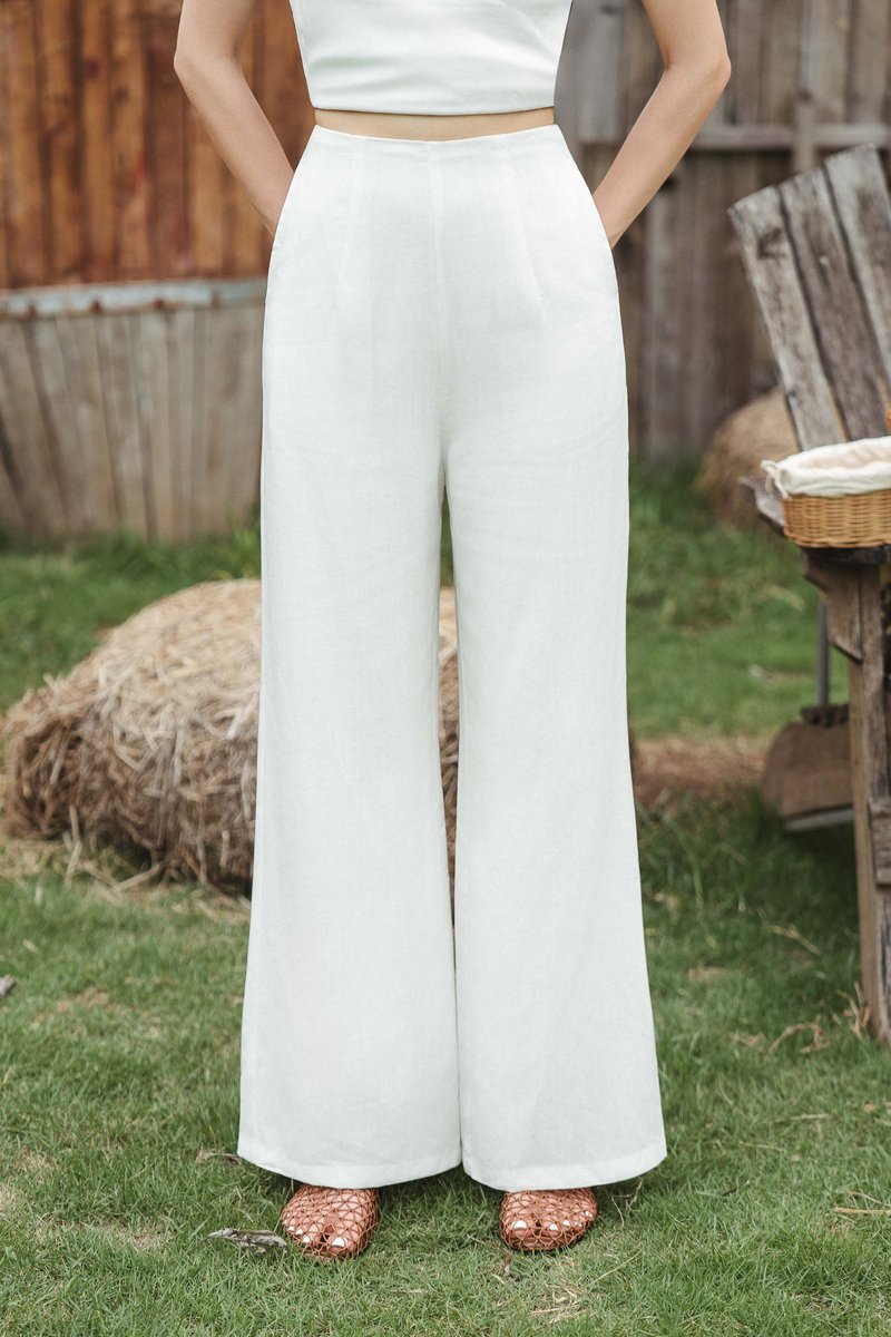 WYLIE FAUX LINEN WIDE LEG PANTS (WHITE)