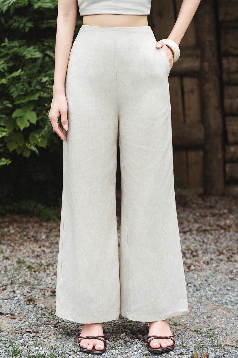 WYLIE FAUX LINEN WIDE LEG PANTS (OAT)