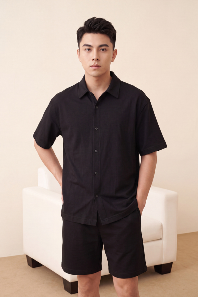 STANLEY MENS SHORT SLEEVE SHIRT (BLACK)