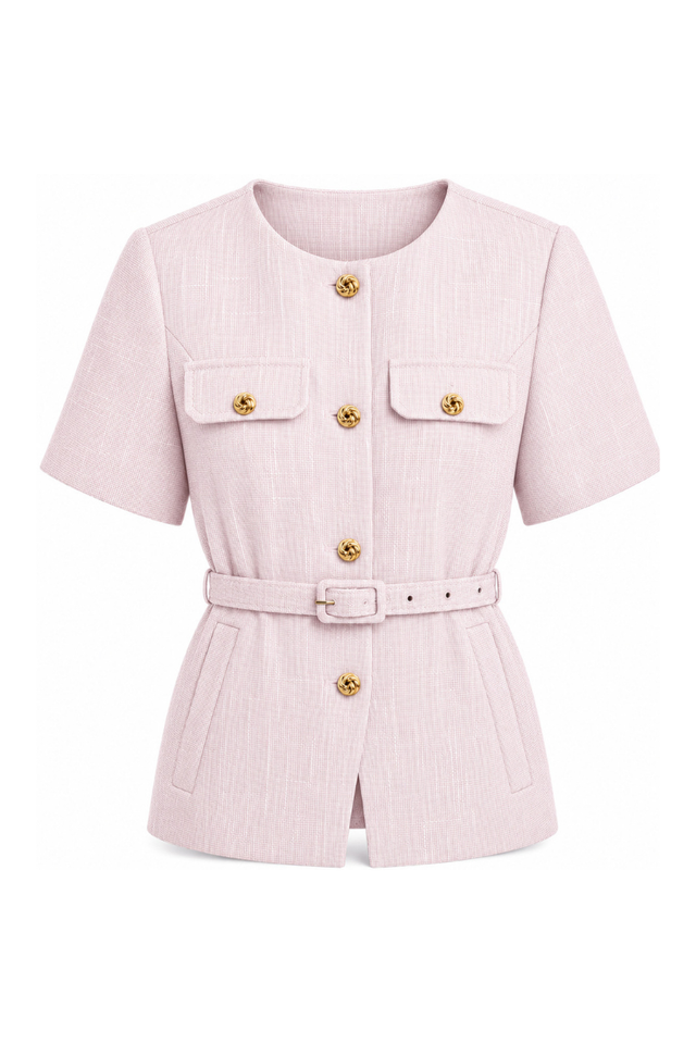 SUZY SLEEVED TWEED TOP (PINK)