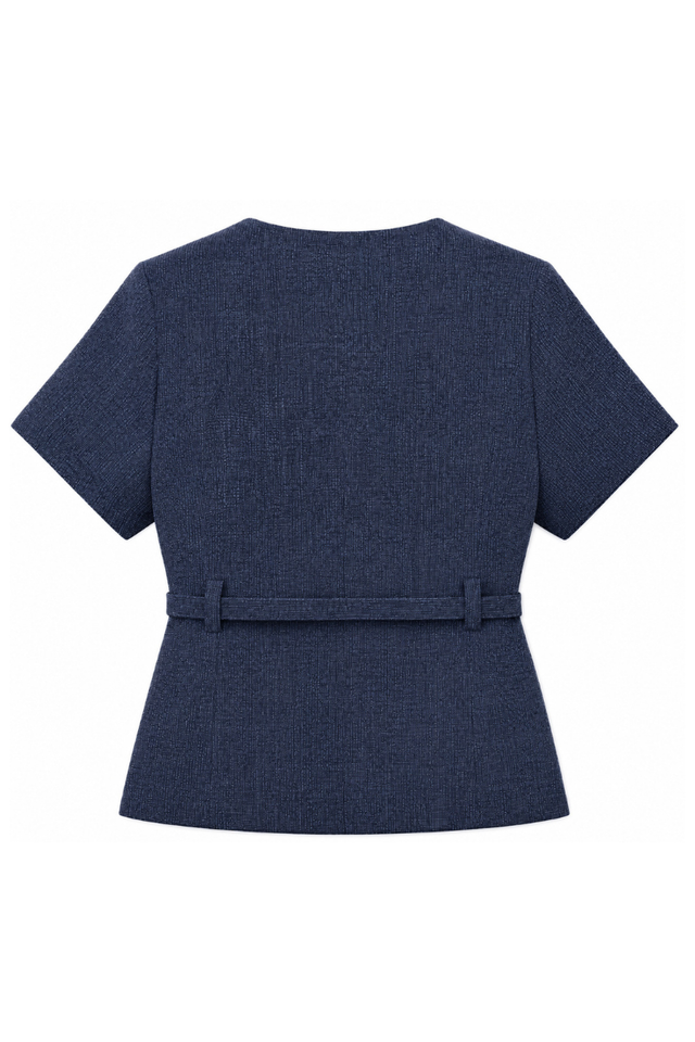 SUZY SLEEVED TWEED TOP (NAVY)