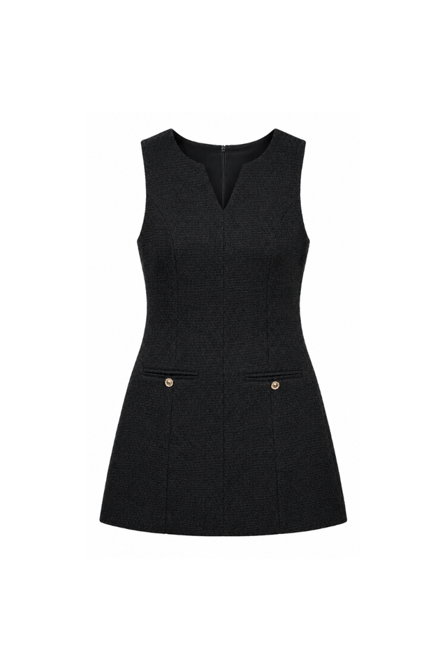 TANA TWEED PADDED DRESS (BLACK)