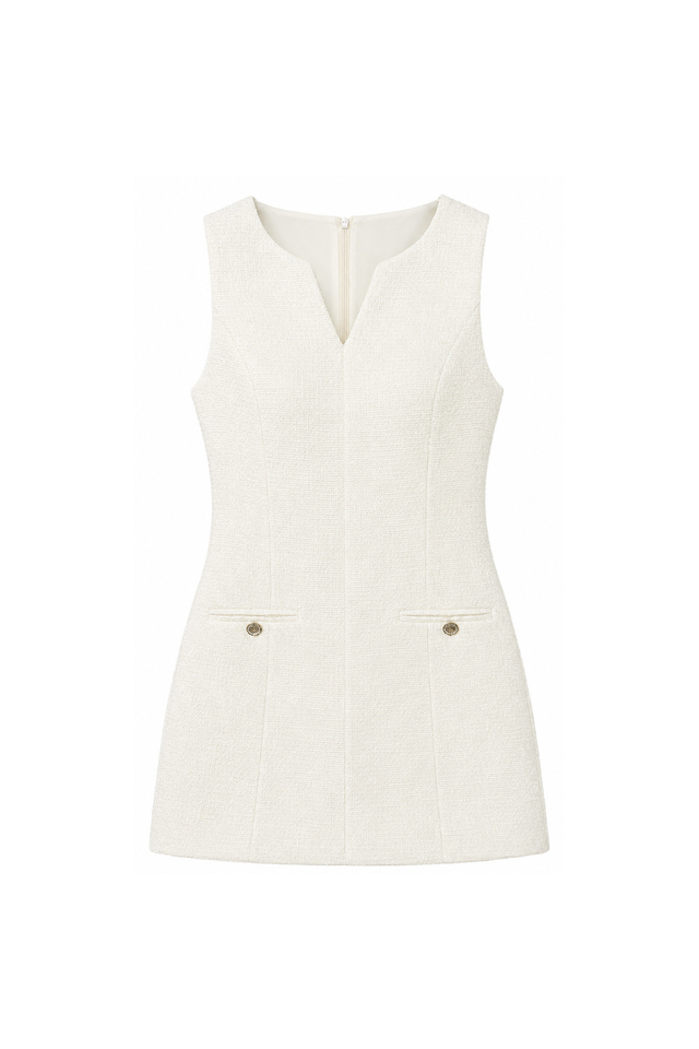 TANA TWEED PADDED DRESS (WHITE)