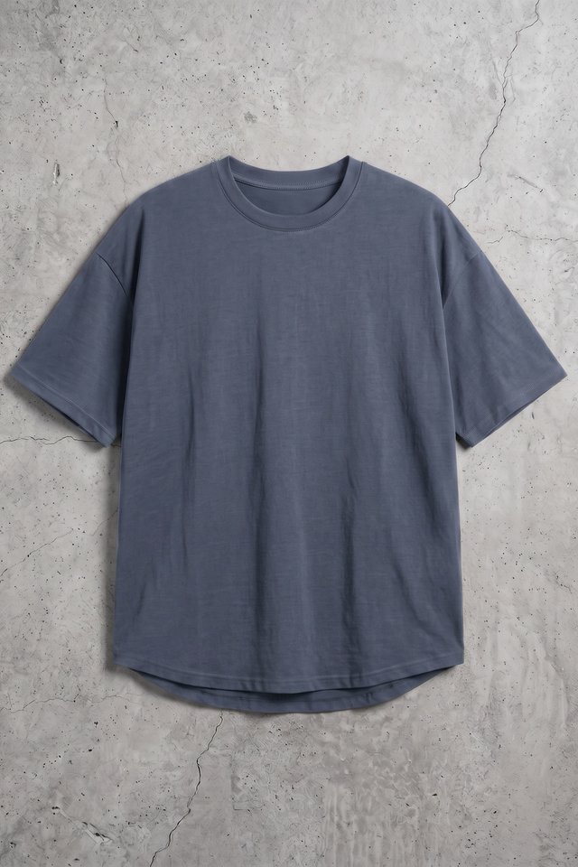 MENS CURVE HEM T-SHIRT (BLUE GREY)