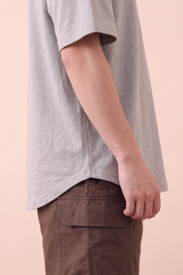 MENS CURVE HEM T-SHIRT (HEATHER GREY)
