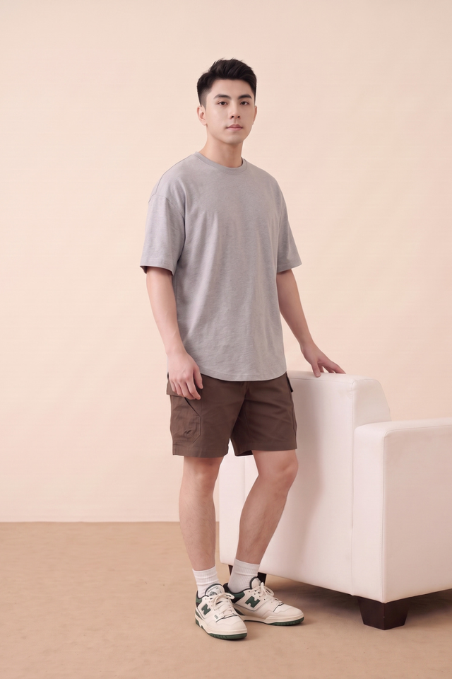 MENS CURVE HEM T-SHIRT (HEATHER GREY)