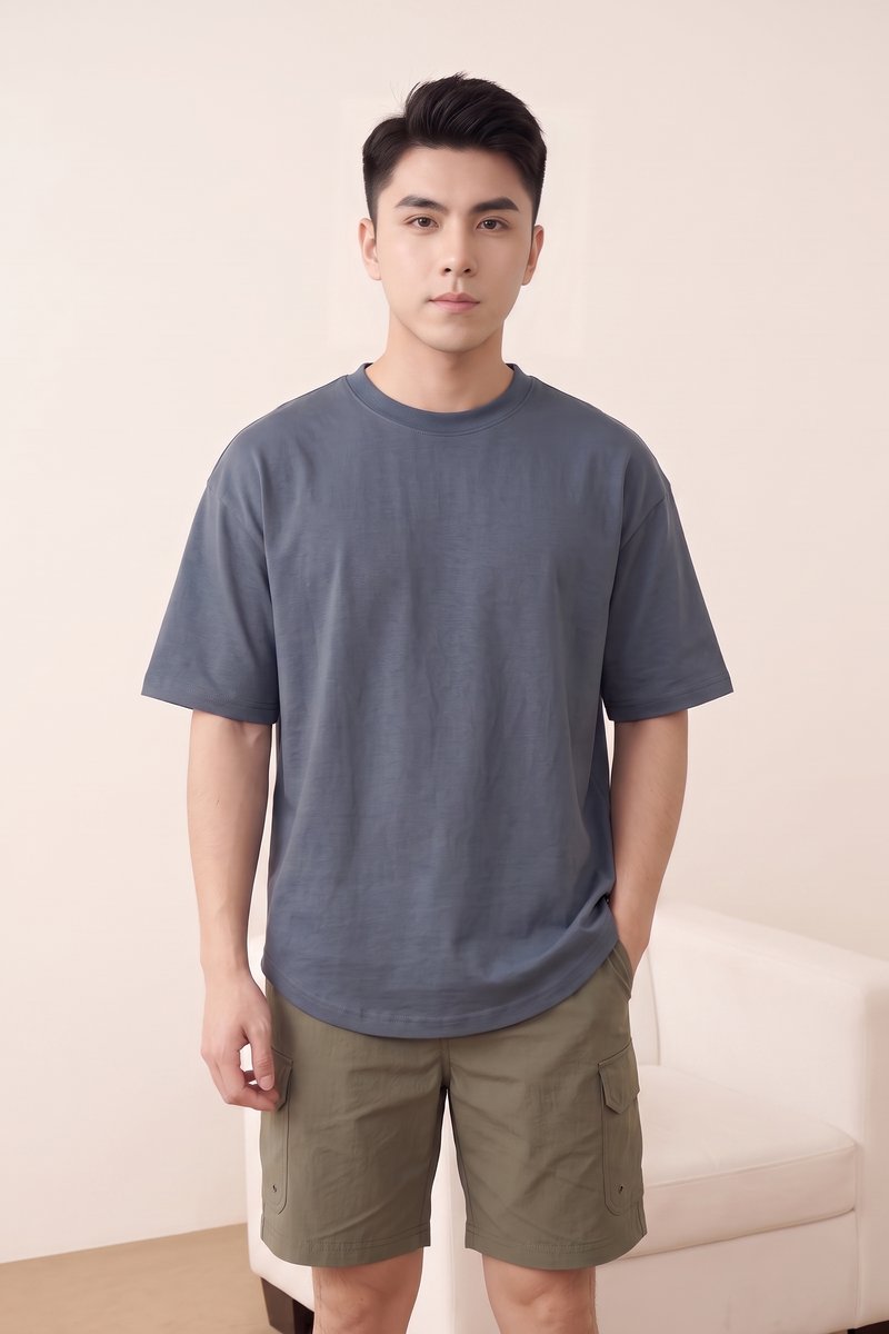 MENS CURVE HEM T-SHIRT (BLUE GREY)