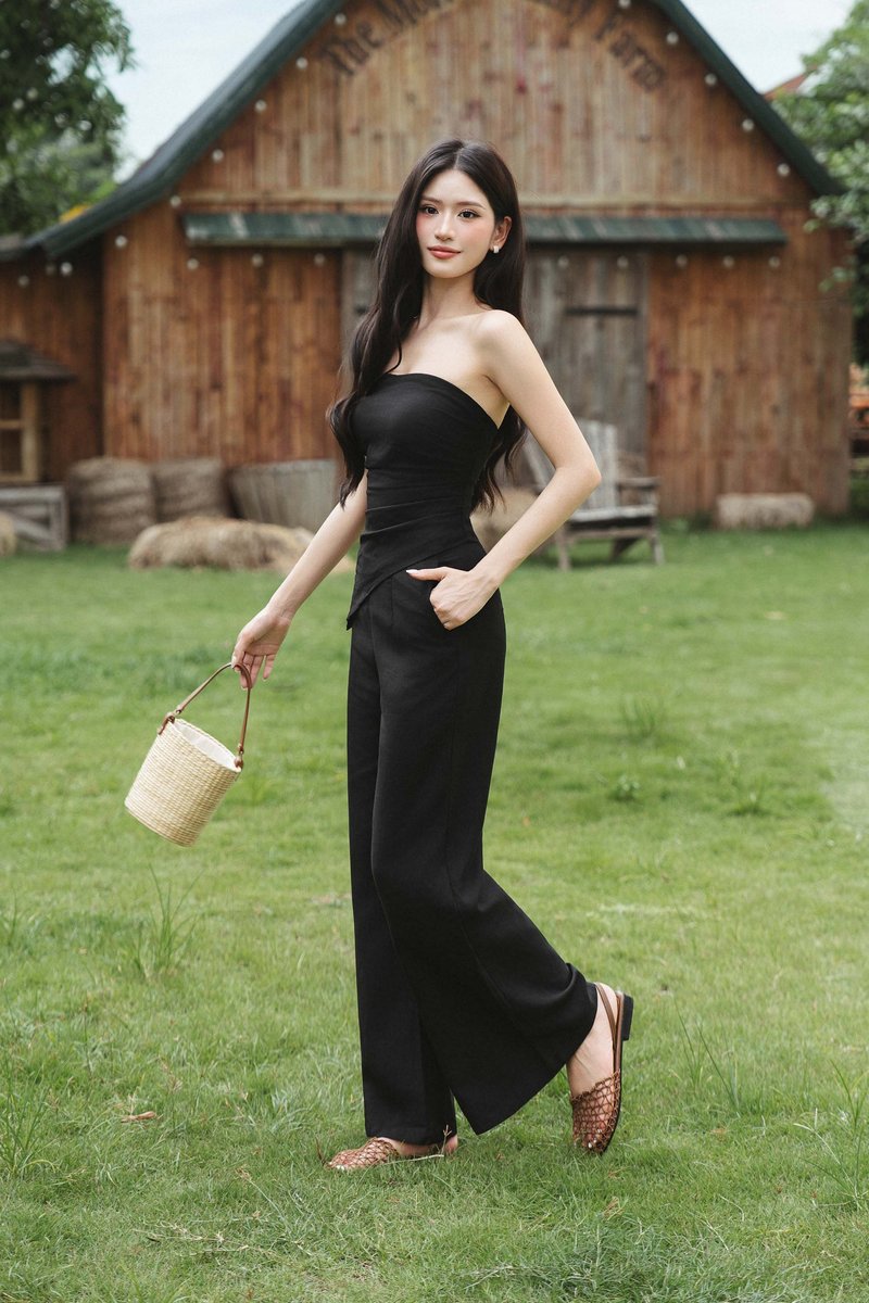 TANIA TUBE FAUX LINEN PADDED TOP (BLACK)