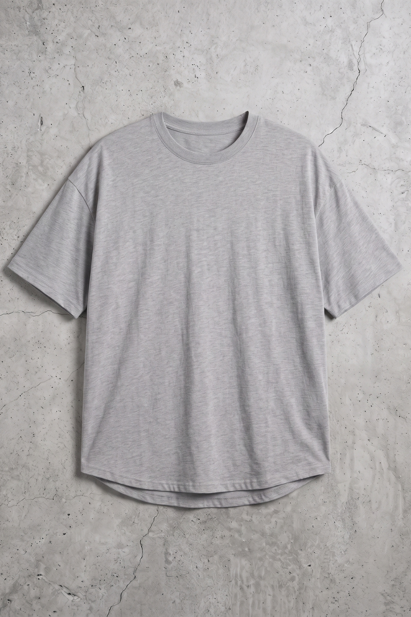 MENS CURVE HEM T-SHIRT (HEATHER GREY)