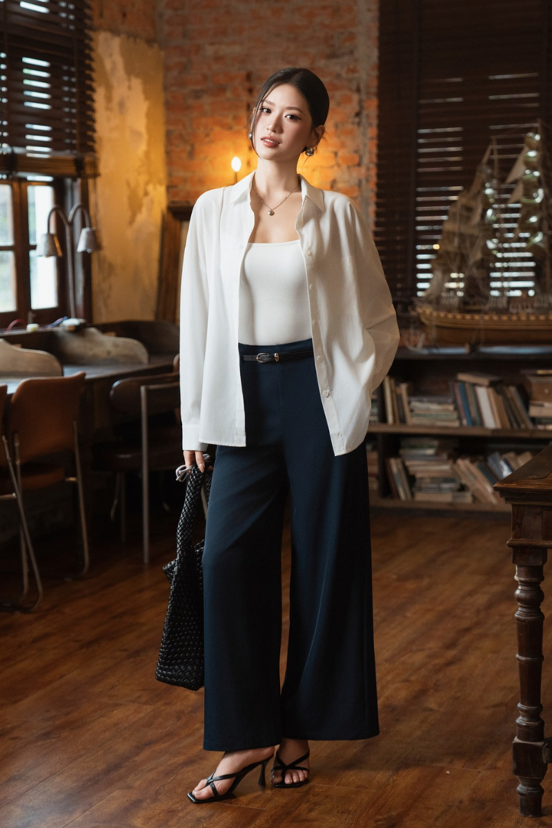 BOWIE BELTED PANTS (NAVY)