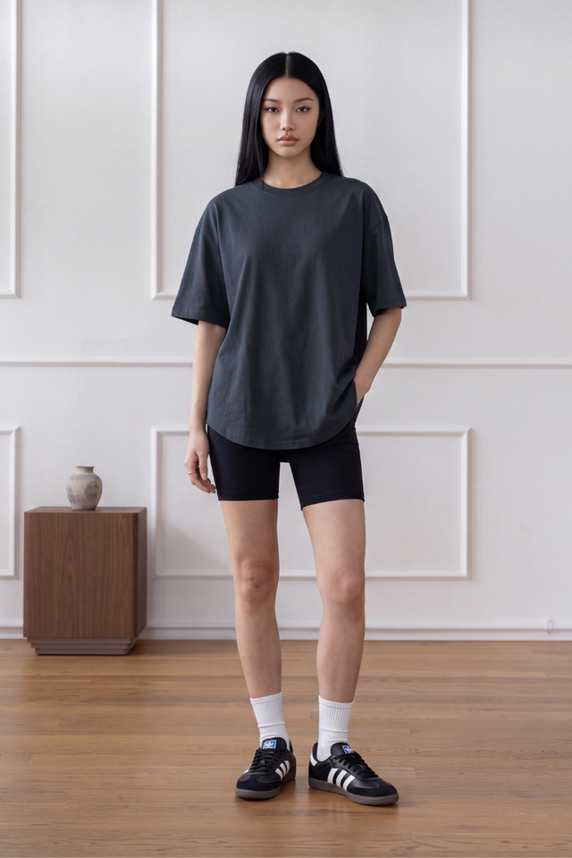 MENS CURVE HEM T-SHIRT (BLUE GREY)