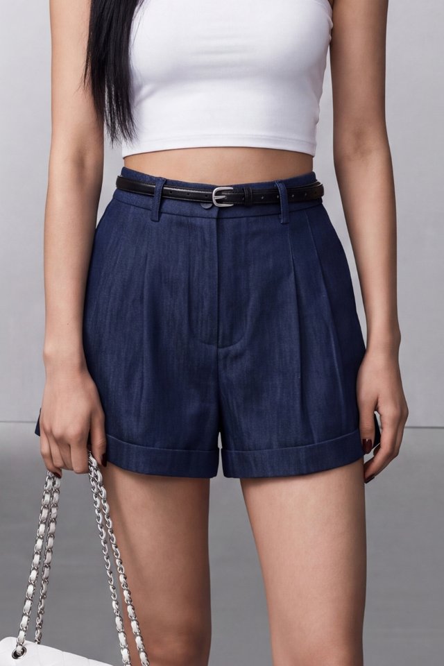 CHARLOTTE CHAMBRAY SHORTS (DARK DENIM)