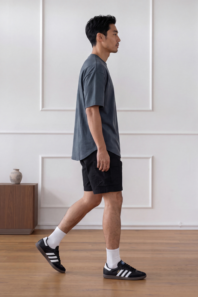 MENS CURVE HEM T-SHIRT (BLUE GREY)