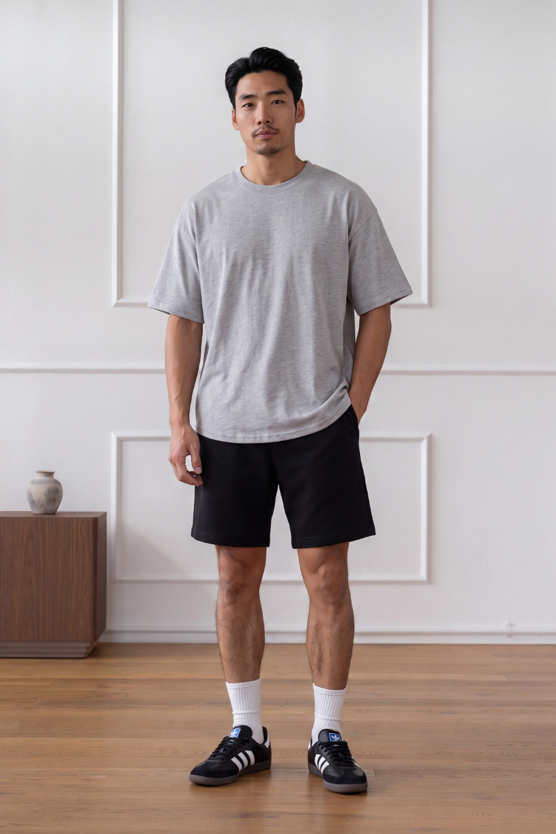 MENS CURVE HEM T-SHIRT (HEATHER GREY)