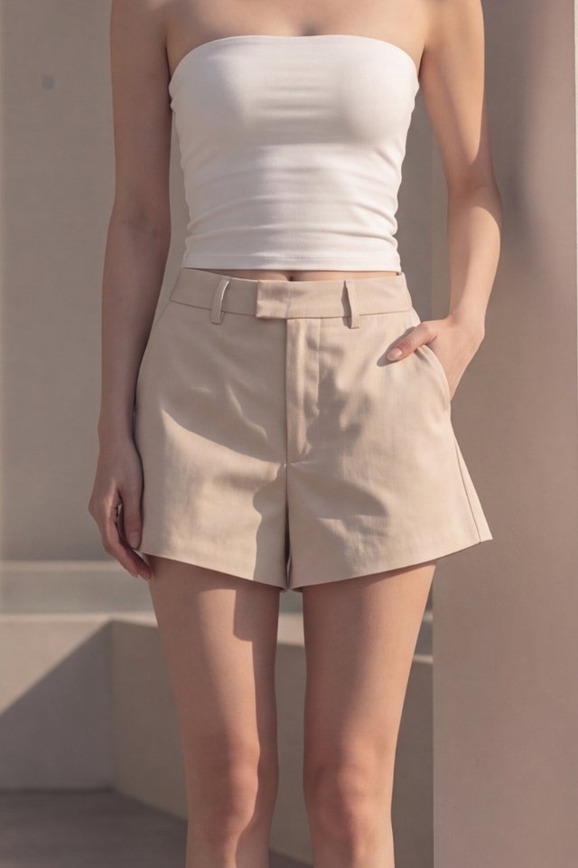 OLIVIA OVERLAP SHORTS (GREIGE)