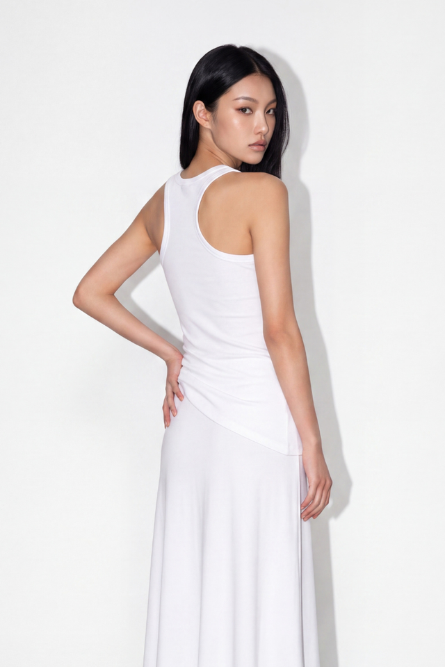 SOHEE SLANTED HEM PADDED TOP (WHITE)