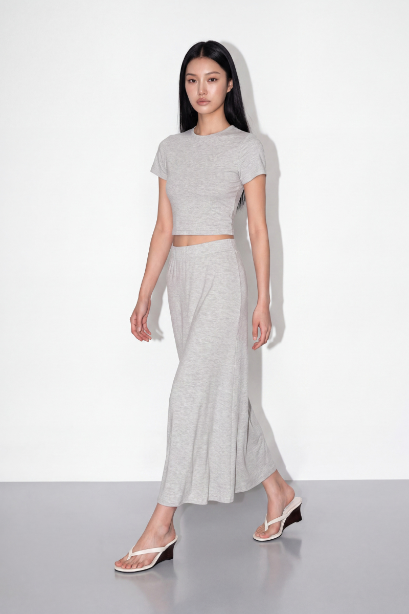 ALINE A-LINE BANDED SKIRT (LIGHT HEATHER GREY)