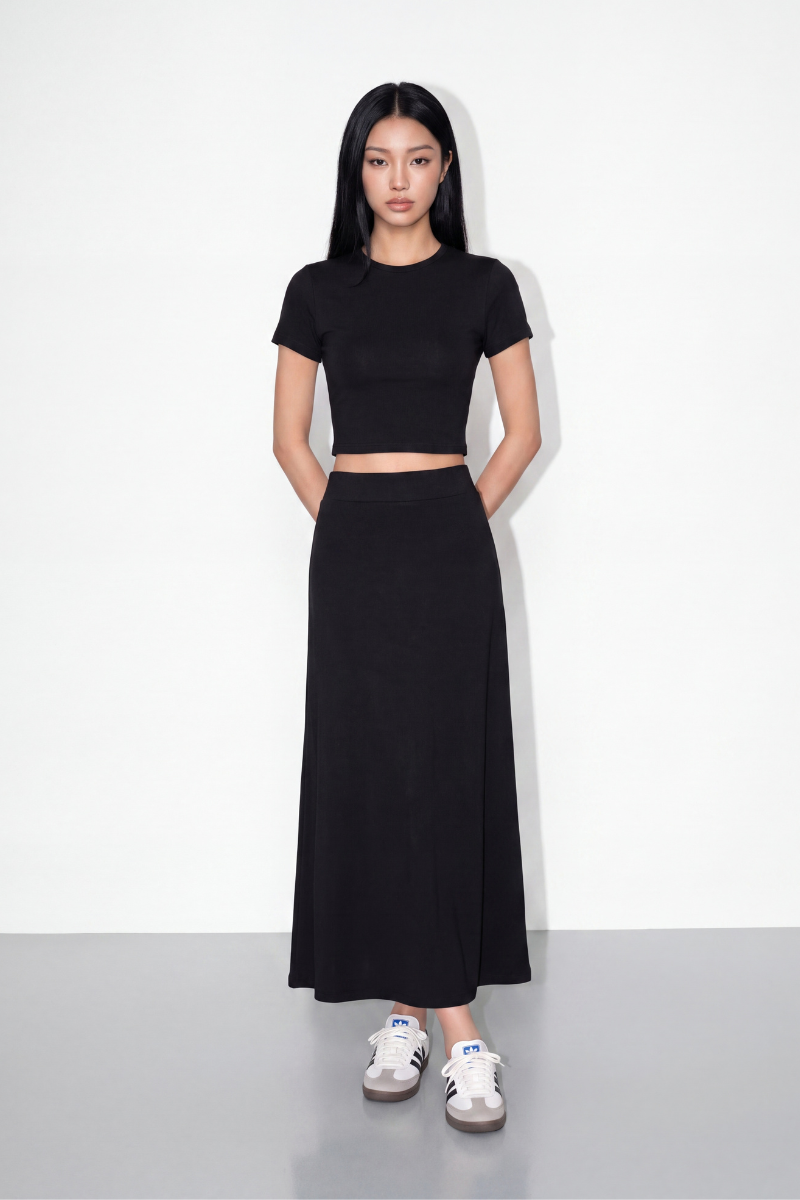 ALINE A-LINE BANDED SKIRT (BLACK)