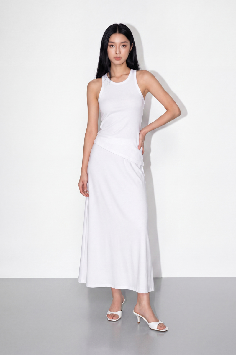SOHEE SLANTED HEM PADDED TOP (WHITE)