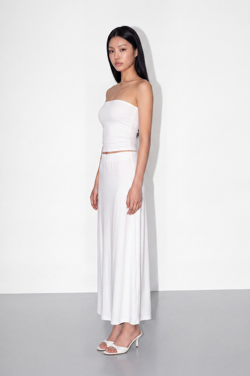 ALINE A-LINE BANDED SKIRT (WHITE)