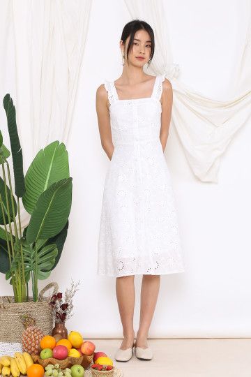 JENNY CROCHET MIDI DRESS (WHITE)