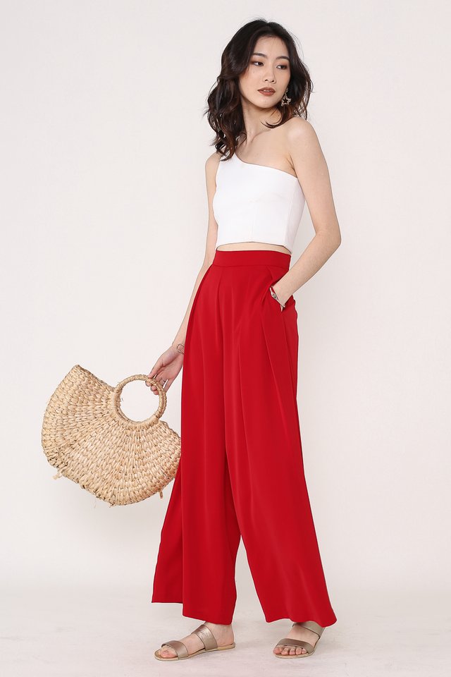 PERRY PLEATED FLARE PANTS (RED)(XS)