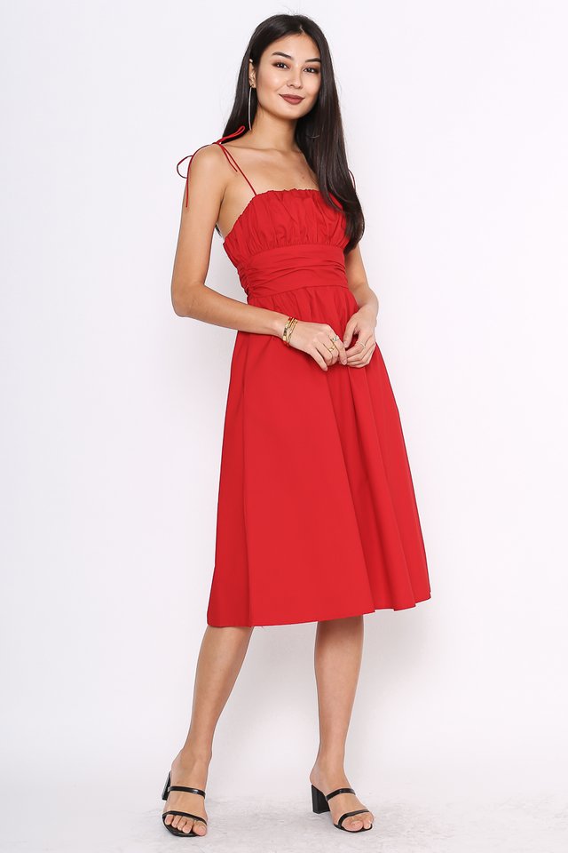 TAYLOR TIE STRING DRESS (CRANBERRY RED) 