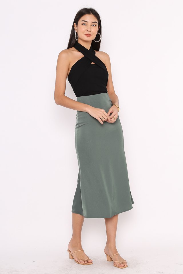 SHEA SATIN SKIRT (DARK TEAL)